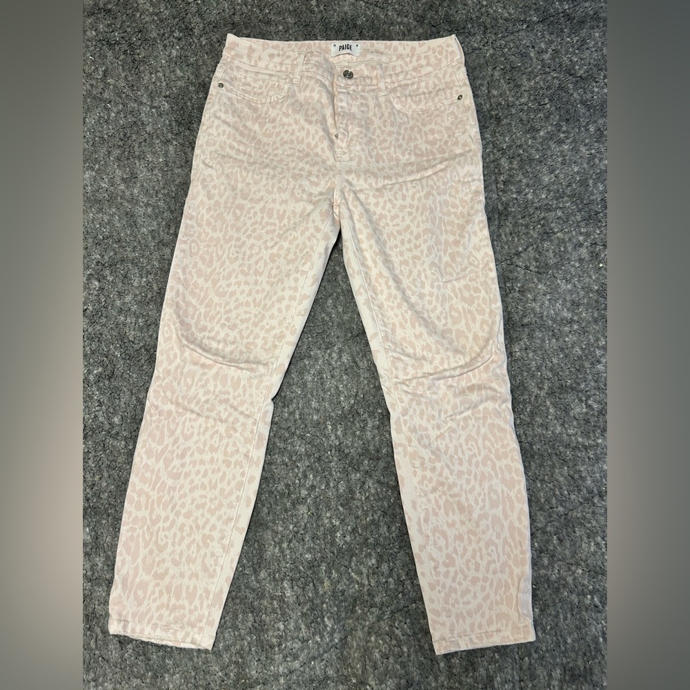 PAIGE Light Pink Leopard Skinny Jeans